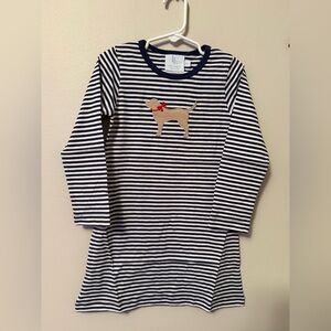 Little English Striped Navy and White Dress with Dog Design